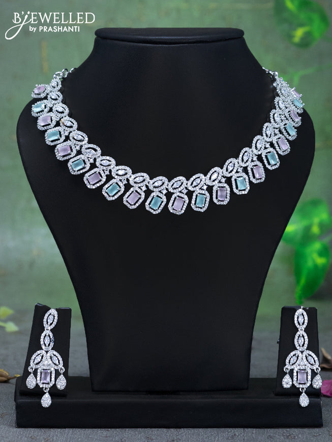 Zircon necklace with baby pink & mint green and cz stones