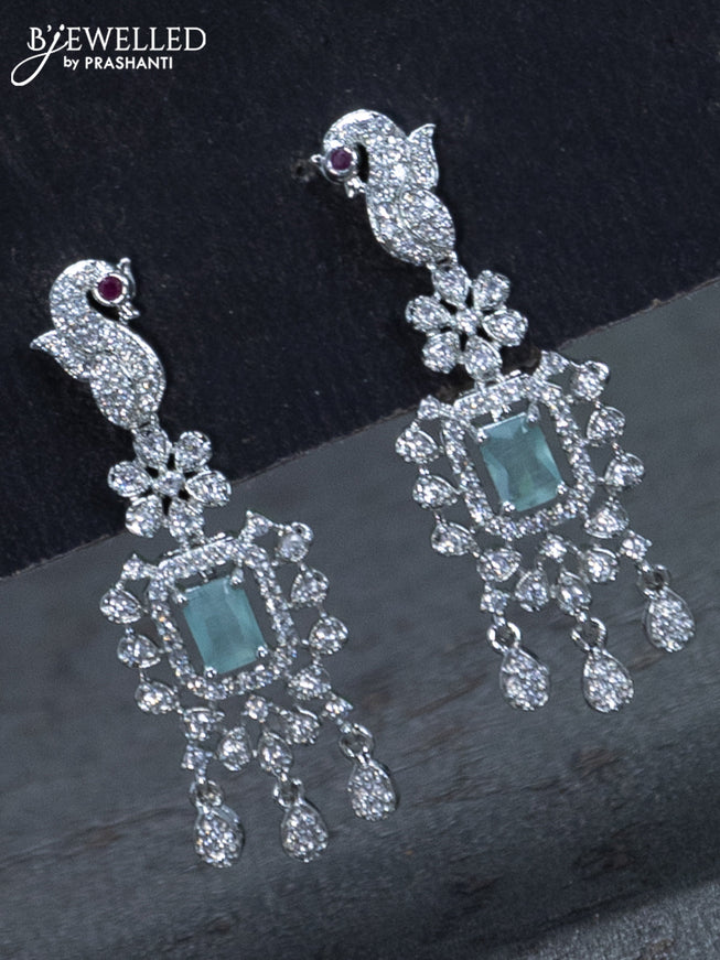Zircon necklace peacock design with mint green and cz stones