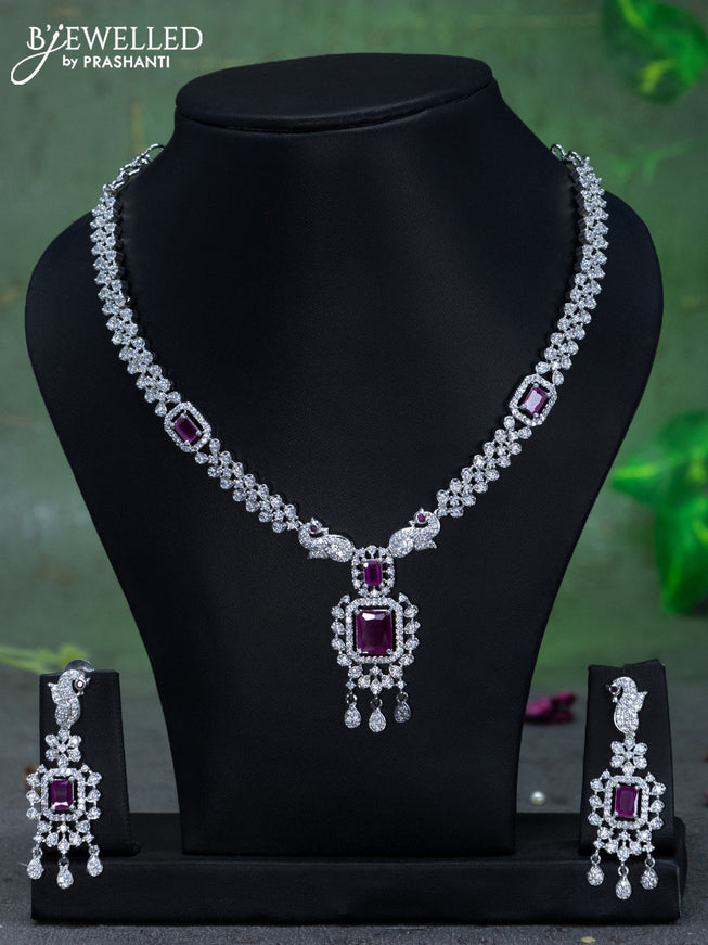 Zircon necklace peacock design with ruby and cz stones