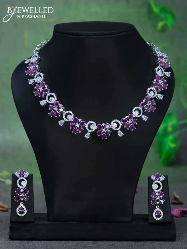 Zircon necklace floral design with ruby and cz stones