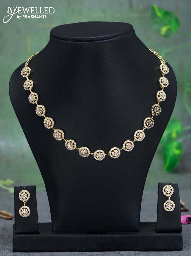 Zircon necklace floral design with cz stones in gold finish