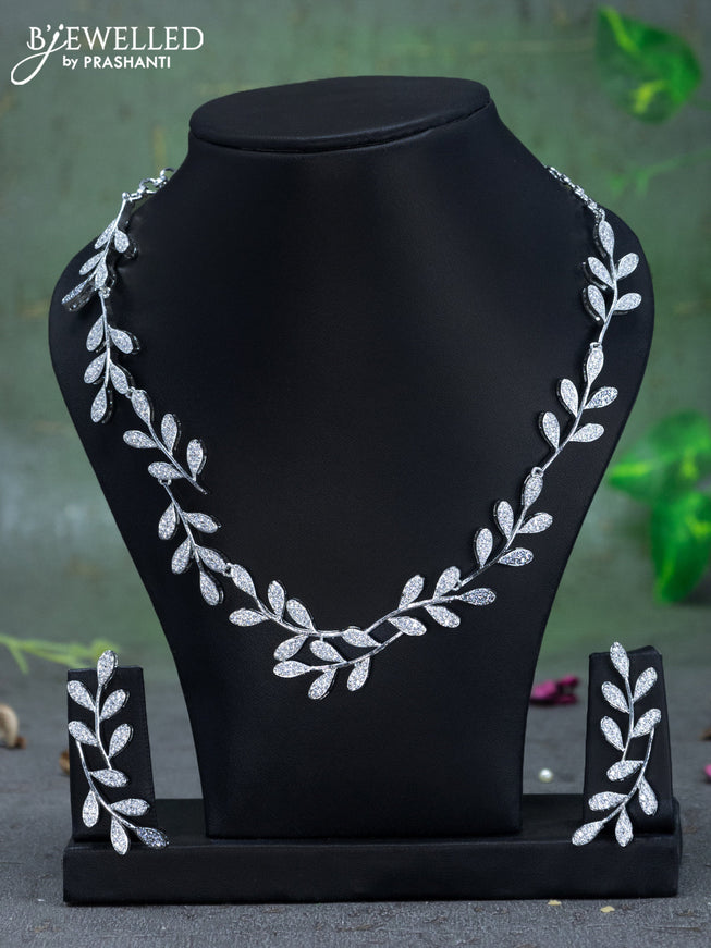 Zircon necklace leaf design with cz stones