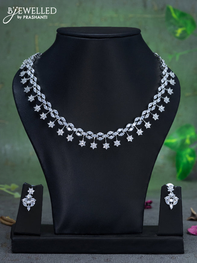 Zircon necklace floral design with cz stones