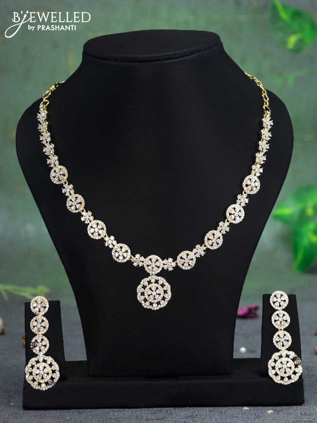 Zircon necklace floral design with cz stones in gold finish
