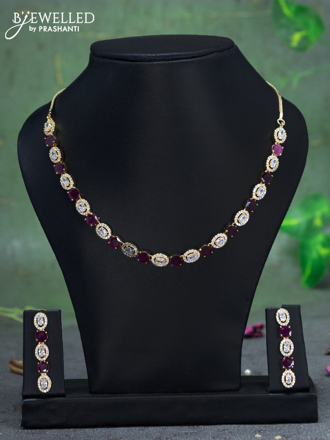 Zircon necklace with cz ruby and cz stones in gold finish