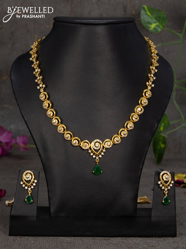 Antique necklace with cz stones and emerald hanging
