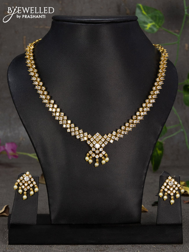 Antique necklace with cz stones and pearl hangings
