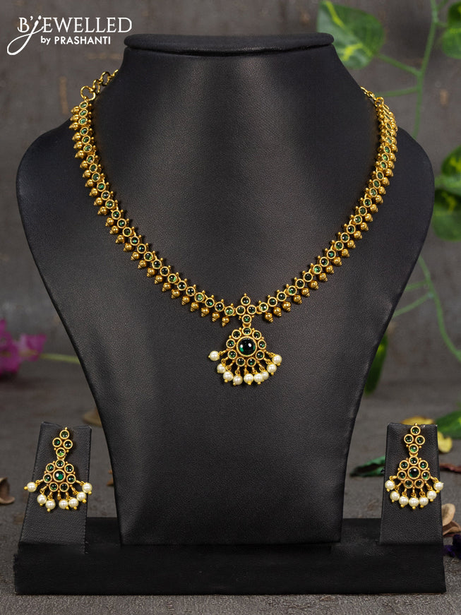 Antique necklace with emerald & cz stones and pearl hangings