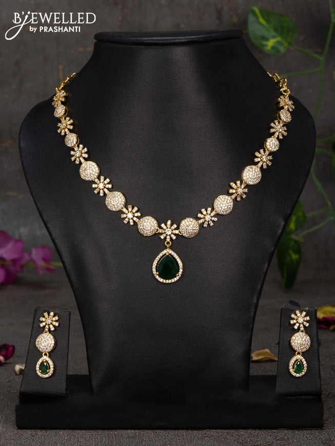 Antique necklace with emerald and cz stones