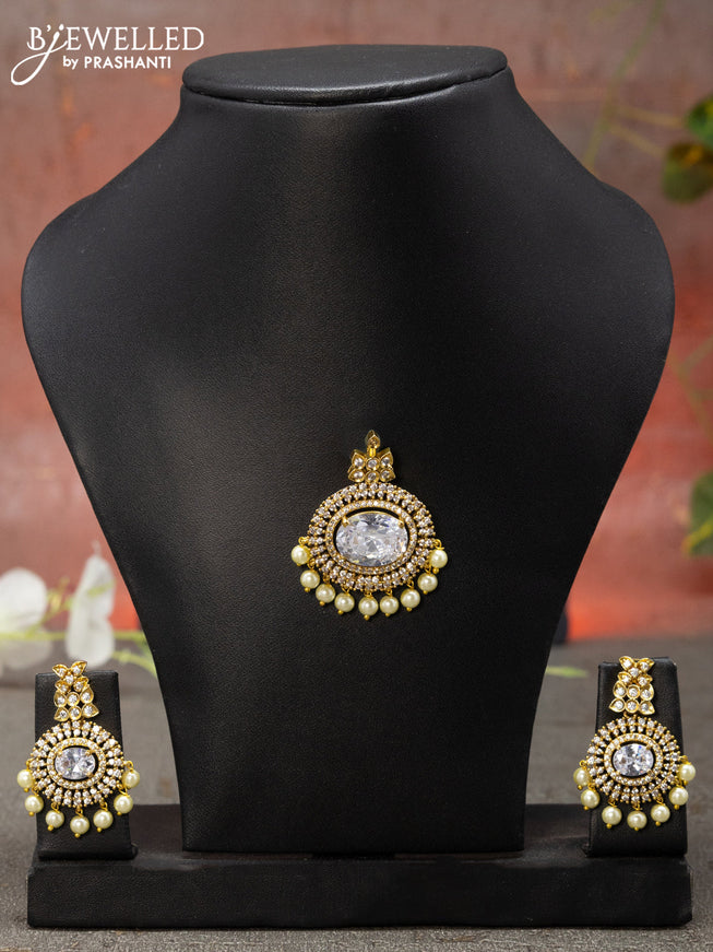 Antique pendant set with cz stone and pearl hangings