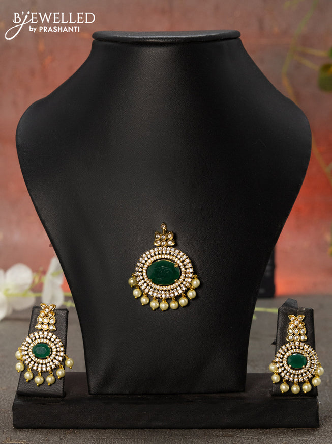 Antique pendant set with emerald & cz stone and pearl hangings