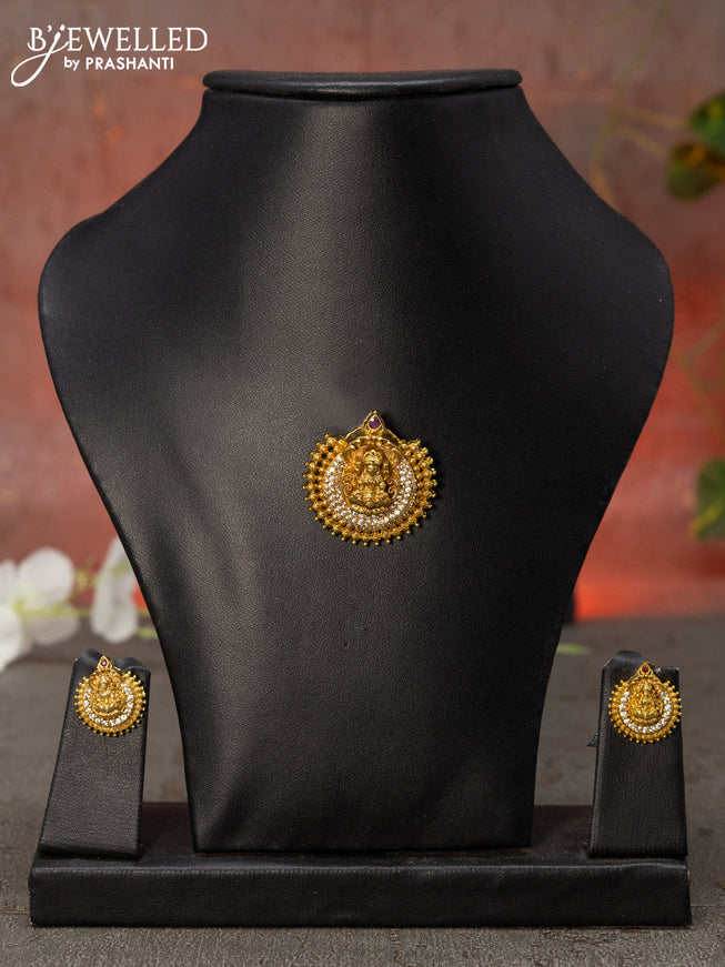 Antique pendant set lakshmi design with pink kemp and cz stone