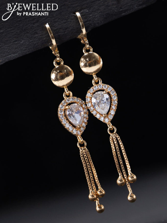 Rose gold hanging type earrings with cz stone and hangings - {{ collection.title }} by Prashanti Sarees
