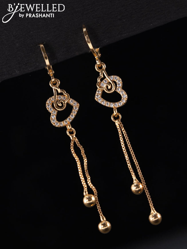 Rose gold hanging type earrings heart shape with cz stones - {{ collection.title }} by Prashanti Sarees
