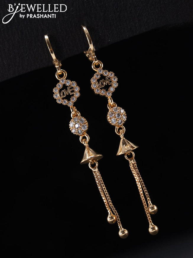 Rose gold hanging type earrings with cz stones and hangings - {{ collection.title }} by Prashanti Sarees