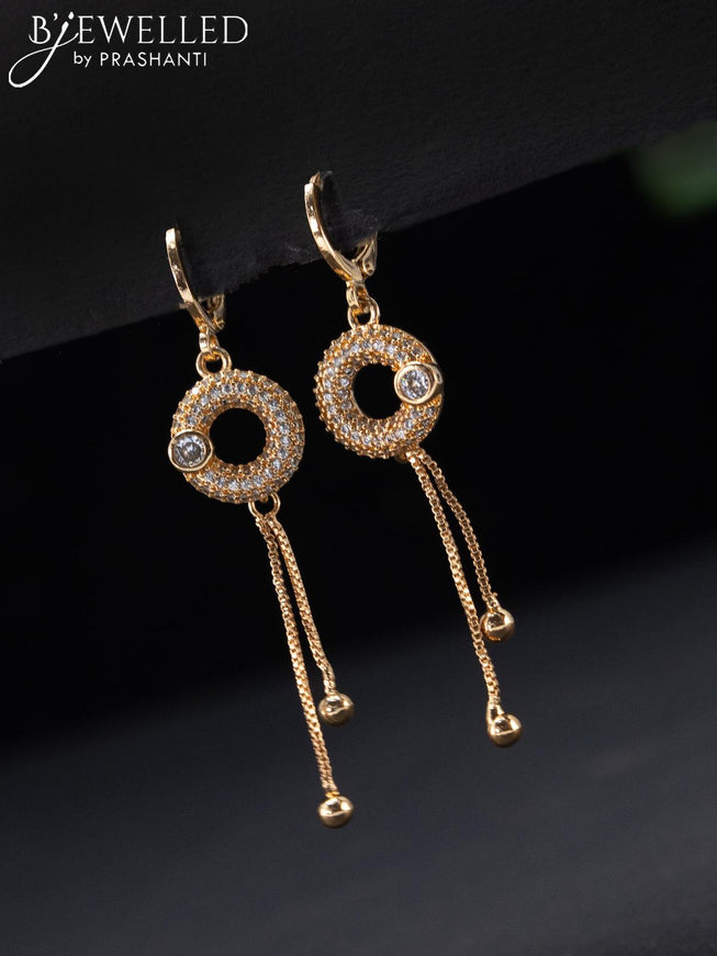 Rose gold hanging type earrings with cz stones and hangings - {{ collection.title }} by Prashanti Sarees