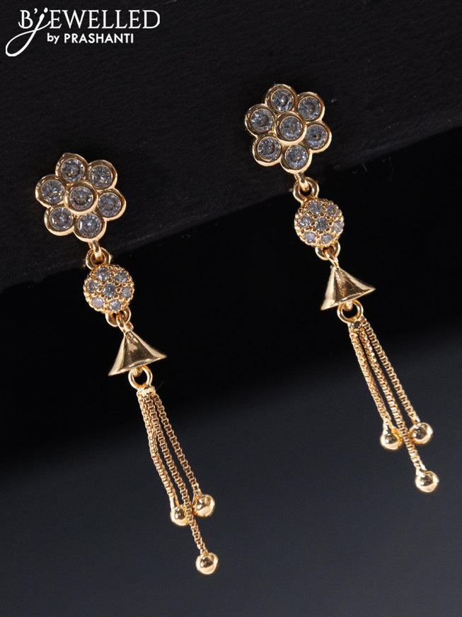Rose gold earrings floral design with cz stones and hangings - {{ collection.title }} by Prashanti Sarees