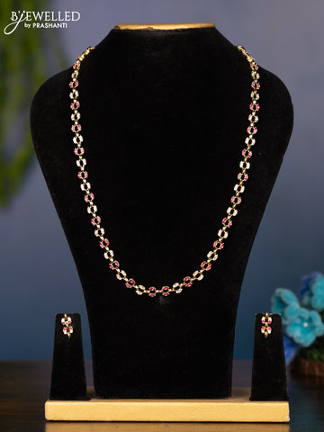 Zircon haaram with red and white stones in gold finish