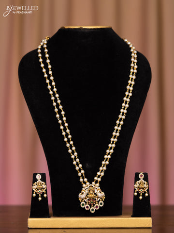 Pearl necklace lakshmi design with kemp and cz stones hangings