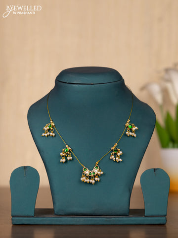 Invisible chain with green kemp jadau and kundan stones in pearl hangings without earrings