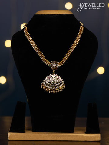 Impon attigai necklace peacock design with kemp and cz stones in hangings without earrings