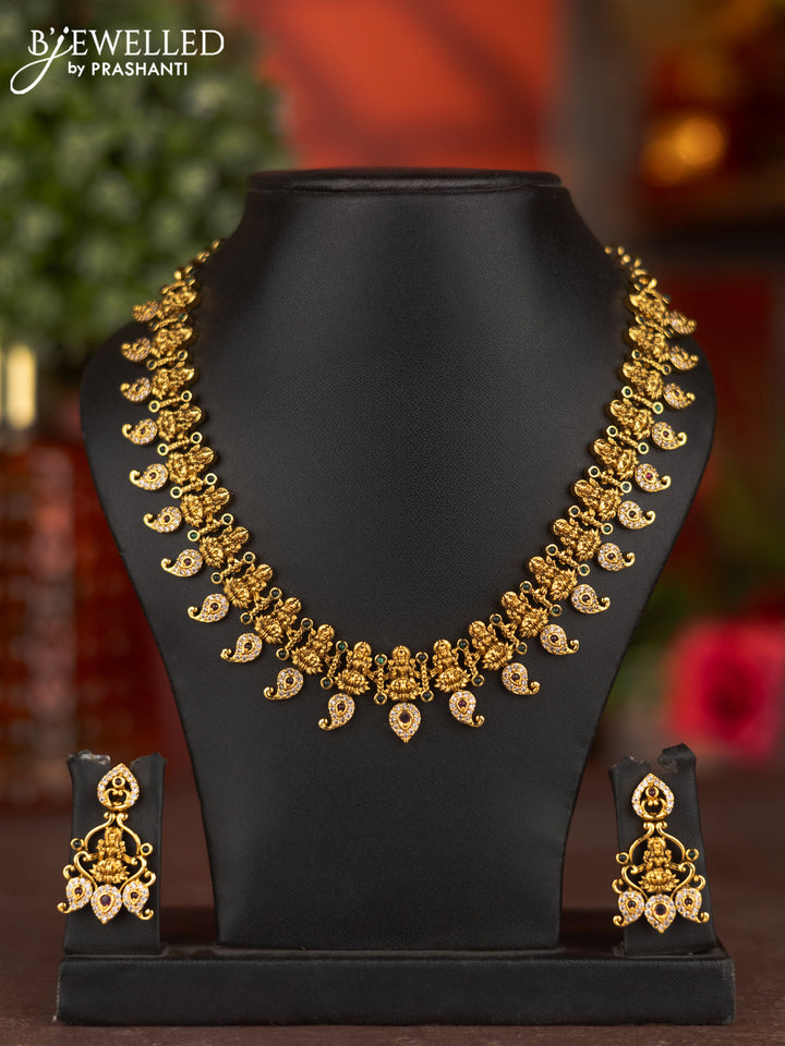 Antique necklace with lakshmi & manga design and kemp & cz stones