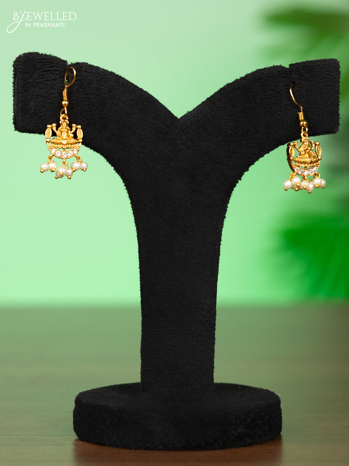 Antique attigai necklace lakshmi design with cz stones and pearl hangings