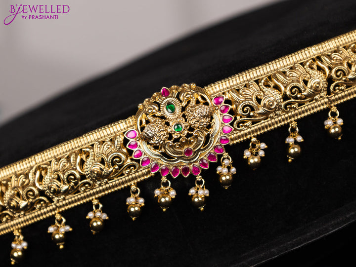 Antique hip belt peacock design with kemp jadau stones and pearl & golden beads hangings