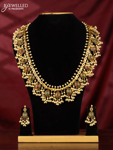 Antique guttapusalu haaram with kemp stones and pearl hangings
