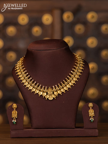 Antique necklace with lakshmi kasu design and kemp stones