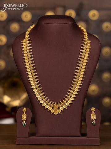 Antique haaram lakshmi kasu design with pink kemp stones