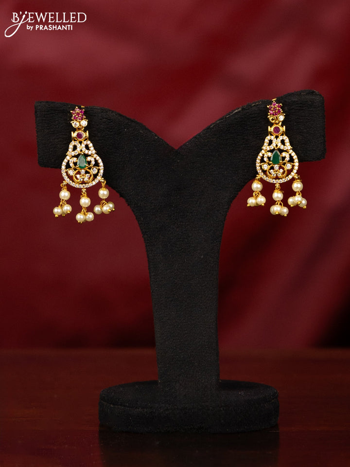 Antique guttapusalu haaram with kemp and cz stones in pearl hangings