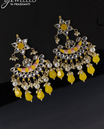 Fashion dangler yellow minakari earrings with kundan stonesbeads hangings