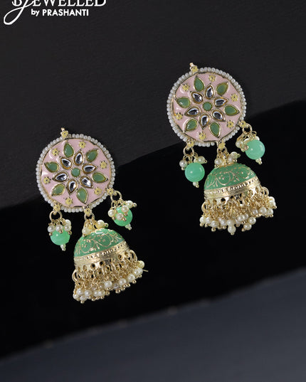 Fashion dangler light green jhumka with pearl & beads hangings