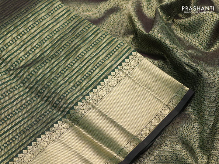 Pure Kanchipuram silk saree bottle green with allover zari woven veldhari weaves and zari woven border