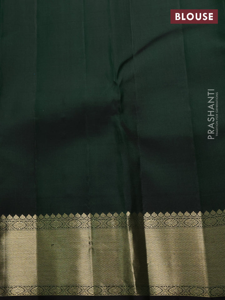 Pure Kanchipuram silk saree bottle green with allover zari woven veldhari weaves and zari woven border
