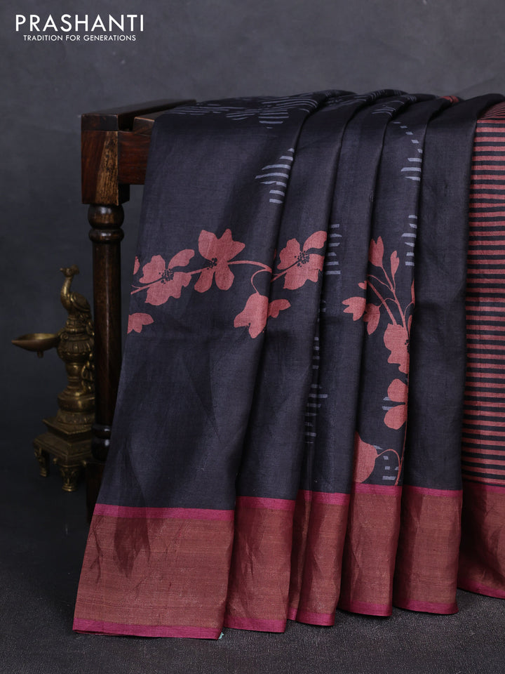 Pure tussar silk saree brown shade and wine shade with allover geometric prints and zari woven border