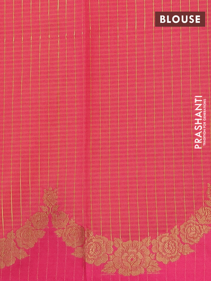 Banarasi semi dupion saree mustard yellow and pink with allover thread & zari woven buttas and woven border