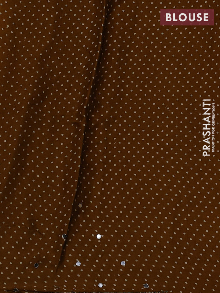 Modal silk saree dark mustard with allover ajrakh prints and mirror & sequin embroidery pallu