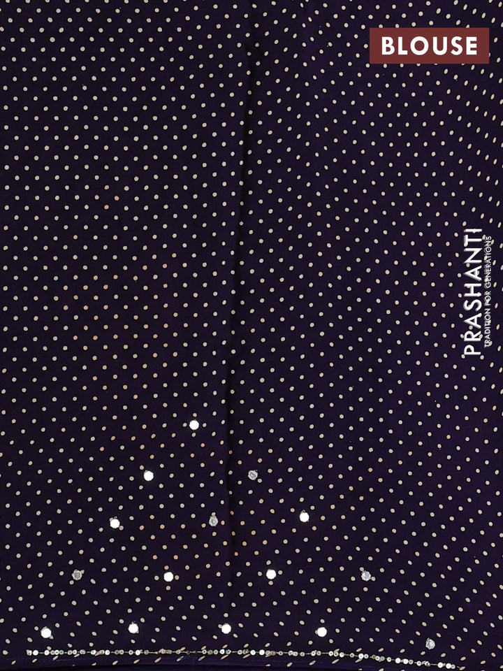 Modal silk saree dark blue with allover ajrakh prints and mirror & sequin embroidery pallu