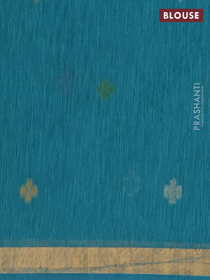 Jute silk saree teal blue with allover sequin work and jamdhani pallu