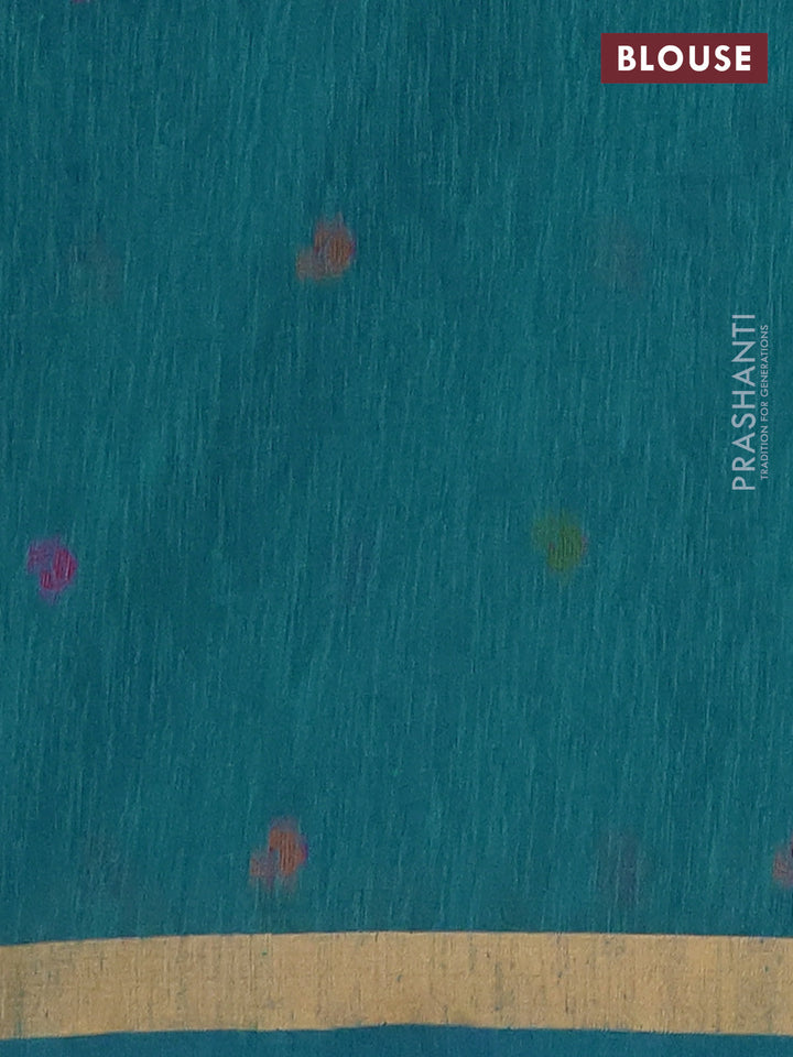 Jute silk saree peacock blue with allover sequin work and jamdhani pallu