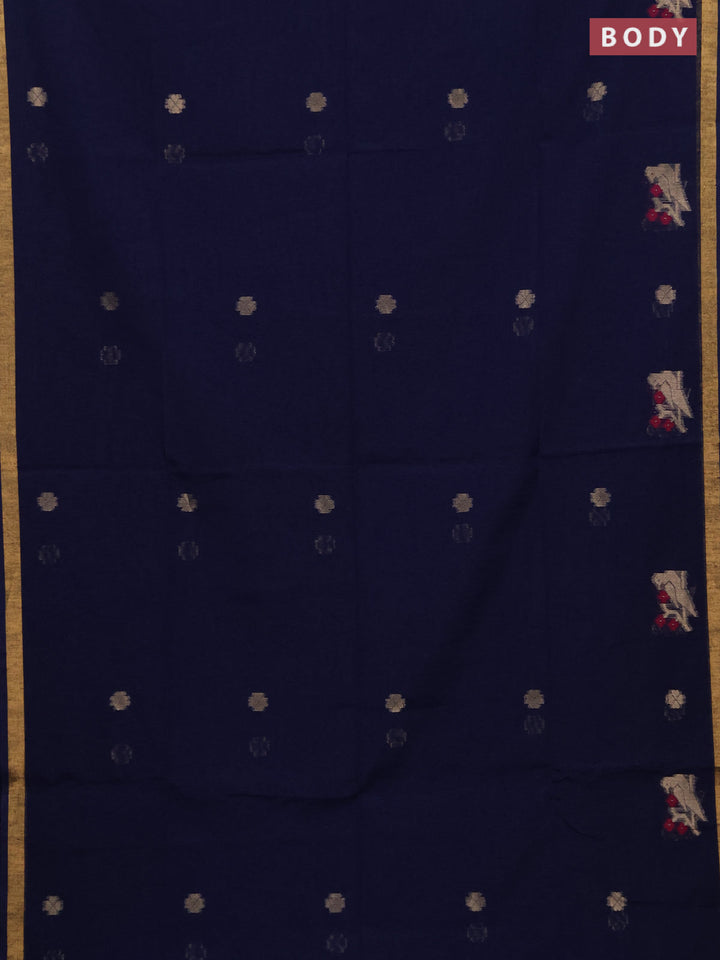 Jute silk saree navy blue with allover thread & zari woven buttas and zari woven border