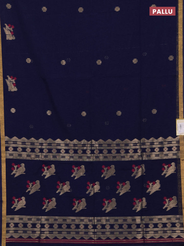 Jute silk saree navy blue with allover thread & zari woven buttas and zari woven border