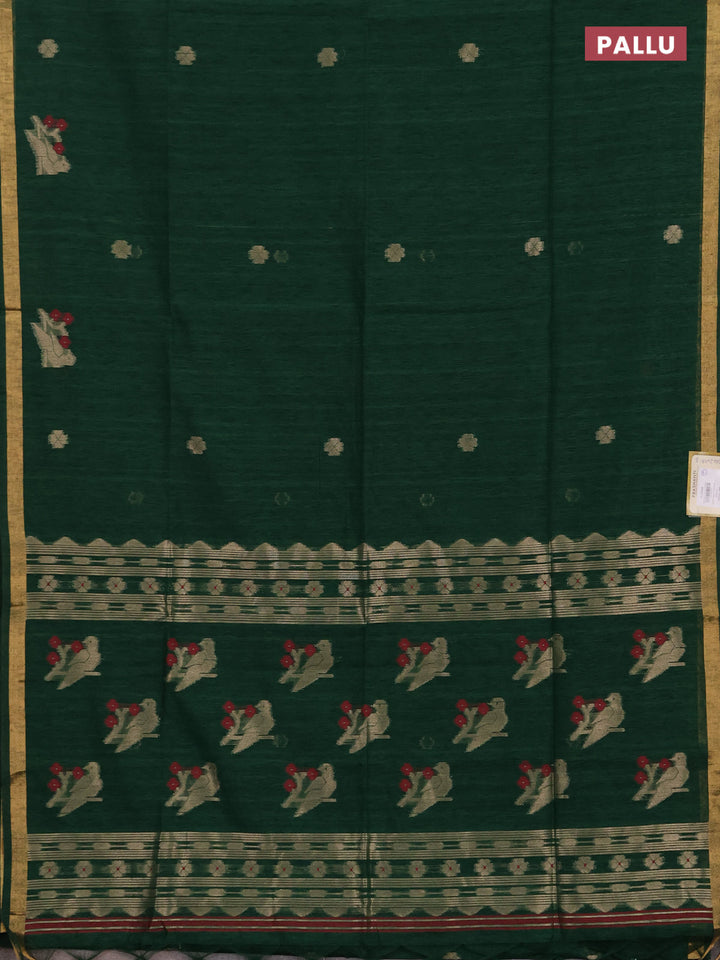 Jute silk saree bottle green with allover thread & zari woven buttas and zari woven border