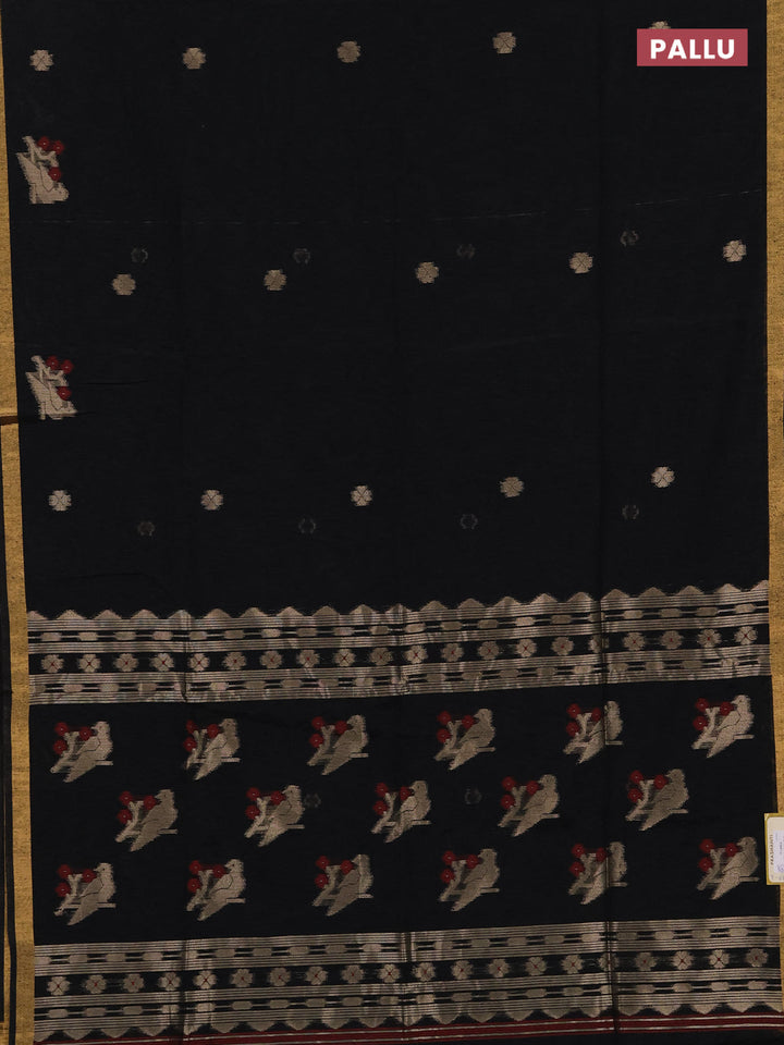 Jute silk saree black with allover thread & zari woven buttas and zari woven border