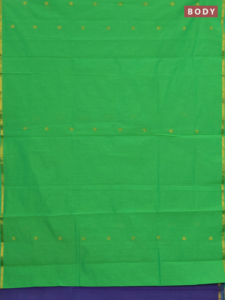 Semi maheswari cotton saree green and dual shade of violet with zari woven buttas and zari woven border