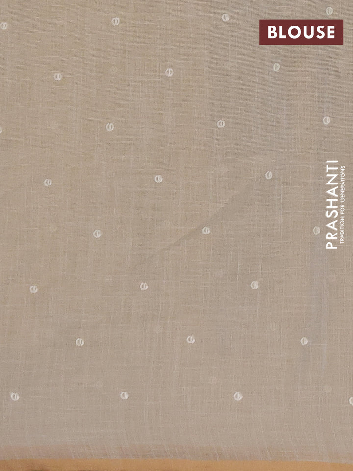 Linen cotton saree cream with embroidery buttas and embroidery pallu