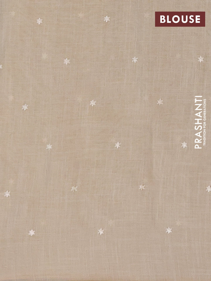 Linen cotton saree dark grey with allover embroidery buttas and embroidery pallu