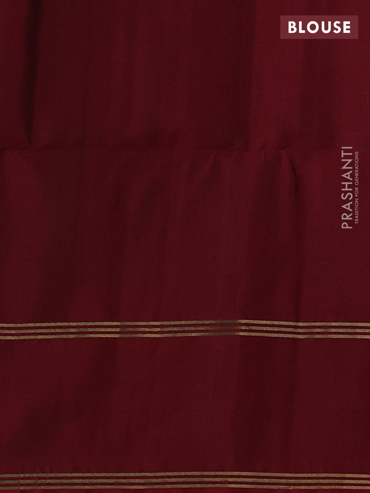 Pure soft silk saree olive green and red with allover zari stripes & buttas and rettapet zari woven border